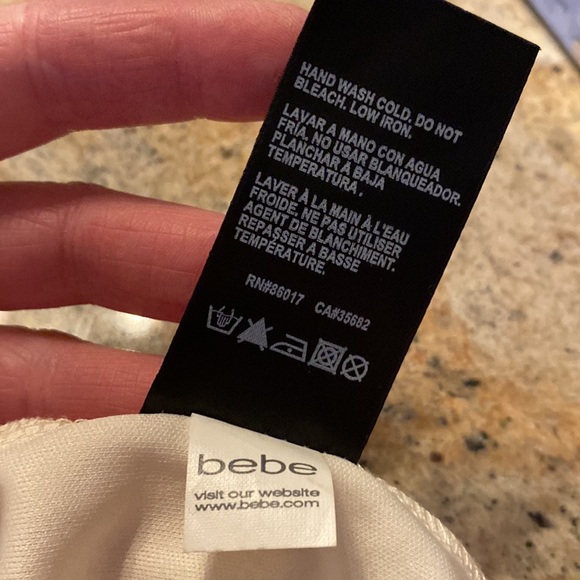 EUC/ BEBE beautiful fully lined off white with gold stitching dress. - Picture 10 of 12